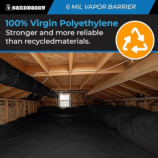 Sandbaggy 20 ft x 100 ft Vapor Barrier 6 Mil | Polyethylene | Black Plastic - Image 7