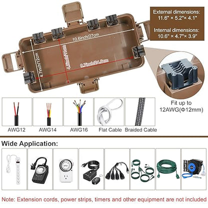 Medium Outdoor Electrical Box, IP54 Waterproof Extension Cord Cover w/ 6 Cable - Image 5