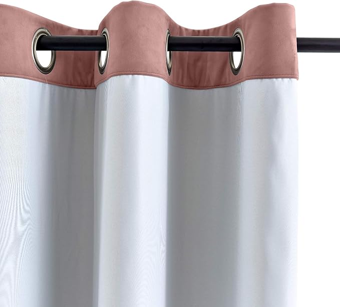ChadMade Blackout Lined Premium Velvet Curtain Coral 50Wx96L Inch, Eyelet - Image 3