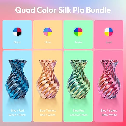AMOLEN Silk PLA 3D Printer Filament Bundle, Shiny Silkverse 4 Colors in 1 - Image 2