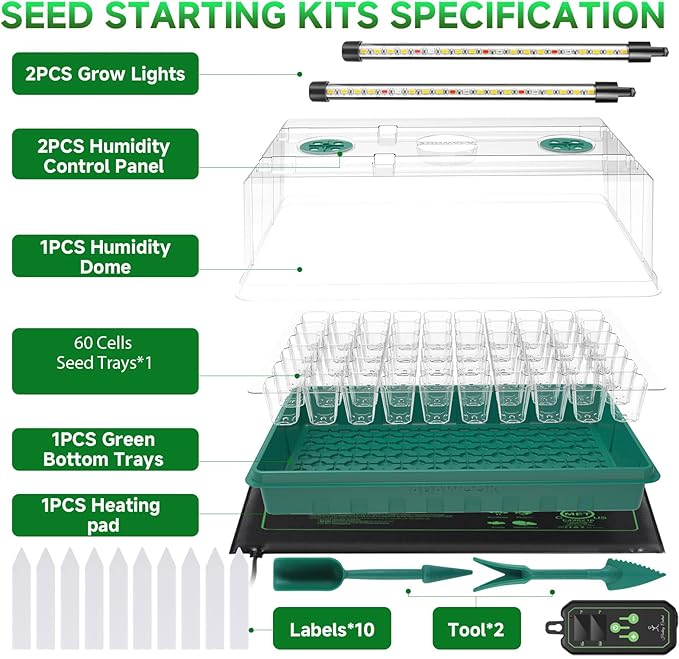 Seed Starter Tray with Grow Light and Thermostat Controller Heat Mat - Image 5
