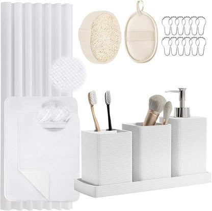 White Bathroom Set, Natural Loofah Sponge, Soap Dispenser, Toothbrush Holder by LetUsMakeHomeYourFavoriteDestination