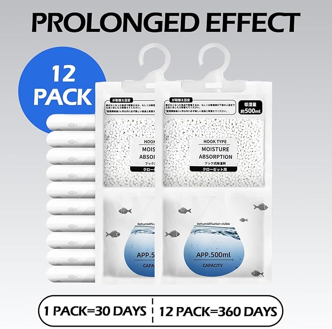 Moisture Absorbers 12 Pack，Hanging Closet Dehumidifier Bags, Humidity Packs - Image 4