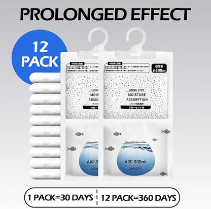 Moisture Absorbers 12 Pack，Hanging Closet Dehumidifier Bags, Humidity Packs - Image 4