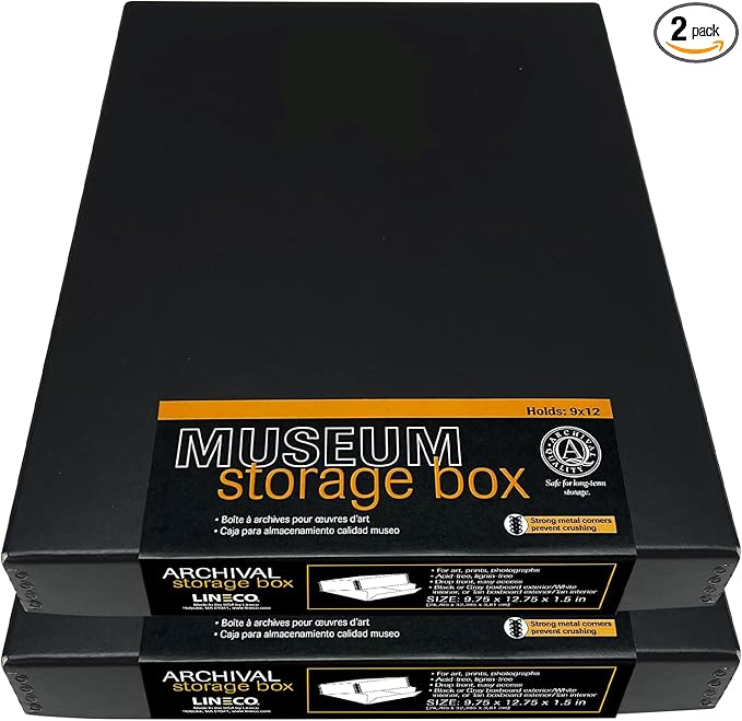 Lineco Museum Archival Storage Box, 9.75x12.75x1.5 in. Drop Front Design. by Lineco