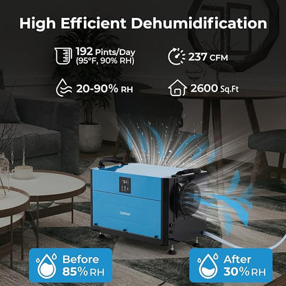 COSTWAY 192 PPD Commercial Dehumidifier, 2600 Sq.Ft Crawl Space Dehumidifier - Image 4