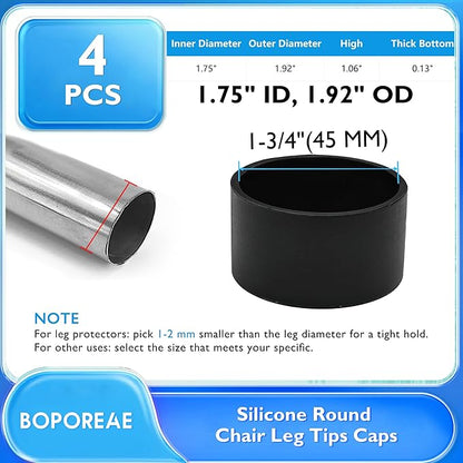4 Pcs 1-3/4" Round Chair Leg Tips Caps, Silicone Rubber Furniture Leg Floor - Image 9