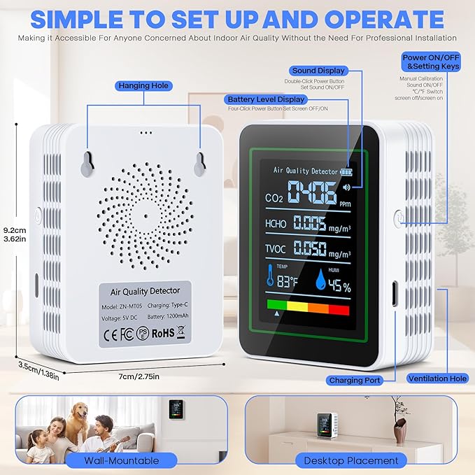 Indoor Air Quality Monitor, LXIANGN 5 in 1 Professional Air Quality Detector - Image 6