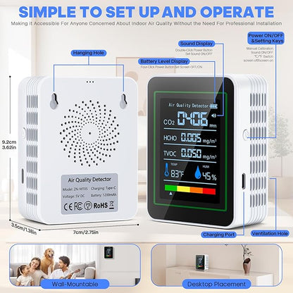 Indoor Air Quality Monitor, LXIANGN 5 in 1 Professional Air Quality Detector - Image 6