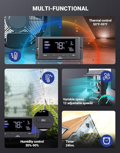iLIVING 12" Wall Mounted Shutter Exhaust Fan, Automatic Shutter, Temperature - Image 3