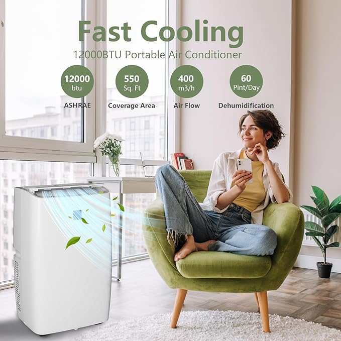 12, 000 BTU Portable AC Units for Rooms, 3-In-1 Portable Air Conditioner Up to - Image 5