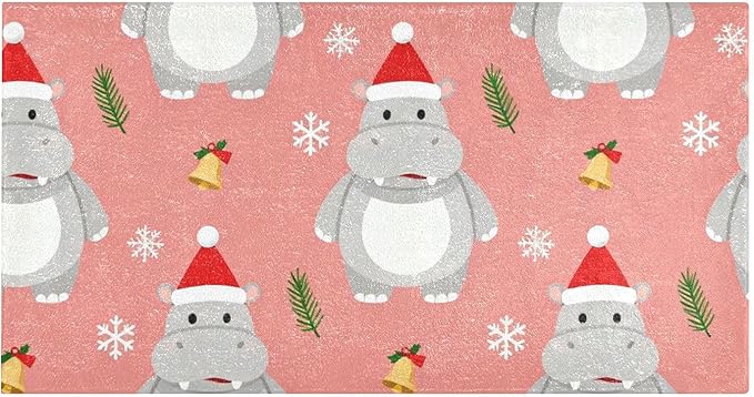 Merry Christmas Hippopotamus Pink decorative rugs by Unknown
