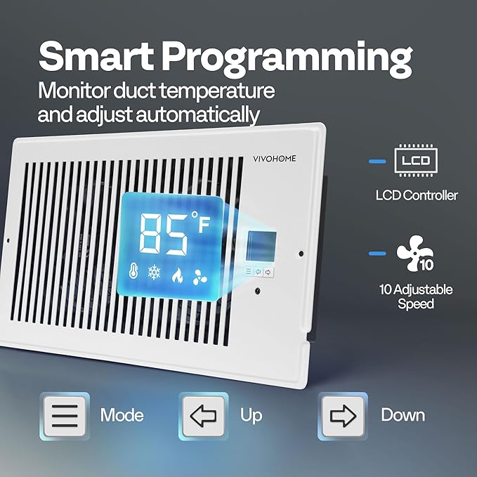 VIVOHOME 6"x12" Opening Smart Vent Register Booster Fan - Image 3