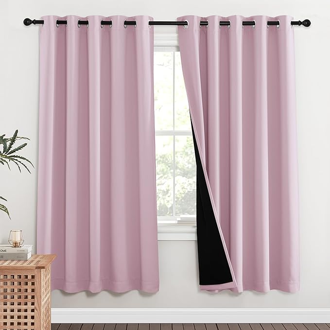 NICETOWN 100% Blackout Window Curtain Panels, Lavender Pink, 2 Pieces, 62-inch by NICETOWN