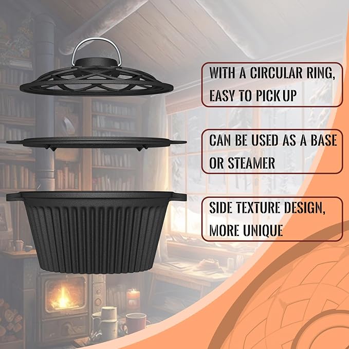 Wood Stove Steamer & Cast Iron Humidifier, 1.4 Qt Fireplace Simmer Pot - Image 2