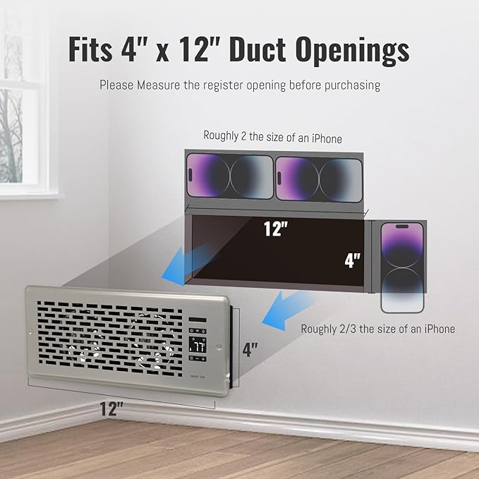 Register Booster Fan for 4" x 12" Register Holes, Quiet Vent Fan Booster - Image 3