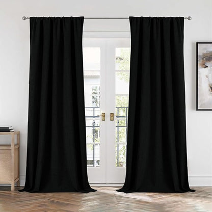 CUCRAF Linen 100% Blackout Curtains 72 Inch Length 2 Panels Set, Back Tab and - Image 9