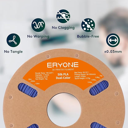 ERYONE Silk Dual Color PLA Filament 3D Printer 1.75mm +/- 0.03mm, Bicolor - Image 4