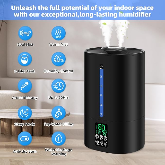 6L Humidifiers for Bedroom Large Room Home, Cool and Warm Humidifier for Plants - Image 4