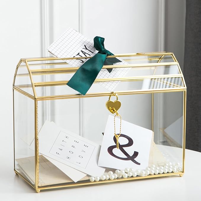 Wedding Card Box with Slot, 12.2'' Large Glass Card Boxes by Giadun