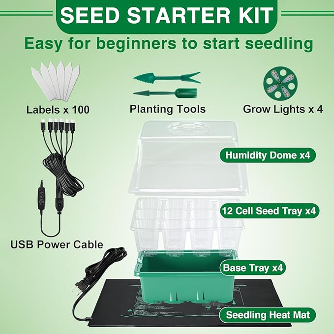 Seed Starter Tray with Grow Light & Heat Mat- 4 Pack 48 Cell Durable Easy Use - Image 4