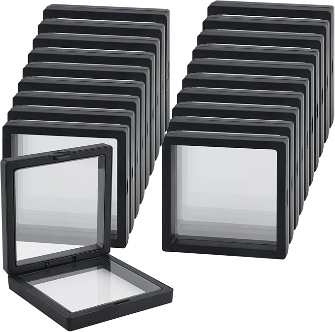 20 Pcs Black 3D Floating Display Case 4.3 x 4.3 x 0.8 inch, Nail Display Cases by Unknown