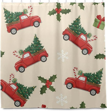Car Christmas Tree Beige Shower Curtain Liner 72×72 inch - Image 2