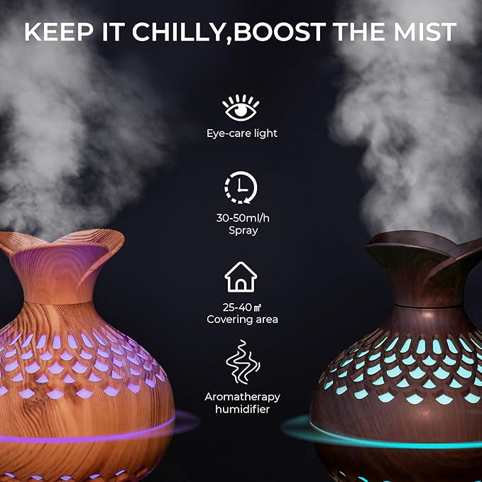 Portable Mini Humidifier, 300ml Wood Grain Vase Small Humidifiers, Quiet Cool - Image 2