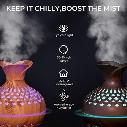 Portable Mini Humidifier, 300ml Wood Grain Vase Small Humidifiers, Quiet Cool - Image 2