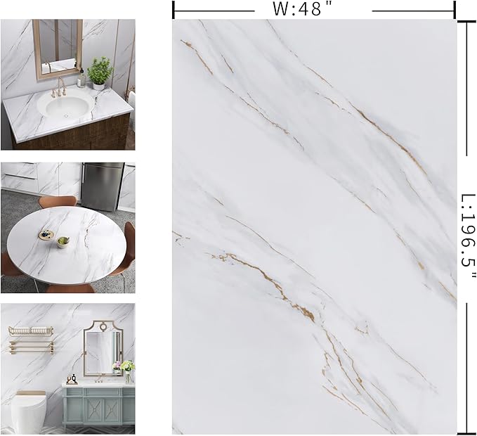 48"x196.8" Extra Wide White Marble Contact Paper Stick and Peel Wallpaper PVC - Image 7