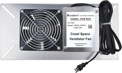 Durablow M1P 110 CFM Air-Out Stainless Steel Crawl Space Vent Fan, Foundation by Durablow