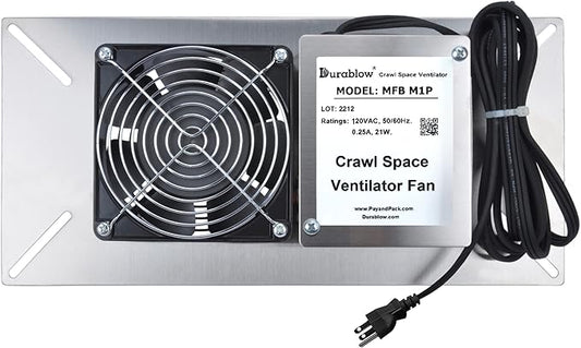 Durablow M1P 110 CFM Air-Out Stainless Steel Crawl Space Vent Fan, Foundation by Durablow