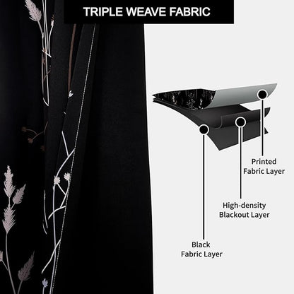 Black Leaves Blackout Curtains 84 Inches, Room Darkening Curtains - Image 3