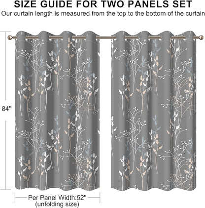 Gray-Blue Leaves Blackout Curtains 84 Inches, Room Darkening Curtains - Image 8