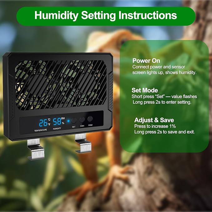 Reptile Dual-Head Temperature & Humidity Fan – Quiet Automatic Climate Control - Image 4