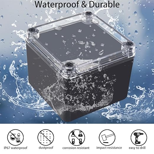 Junction Box, IP67 Waterproof ABS Black Project Box Clear Cover - Image 2