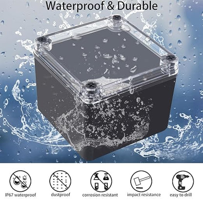 Junction Box, IP67 Waterproof ABS Black Project Box Clear Cover - Image 2