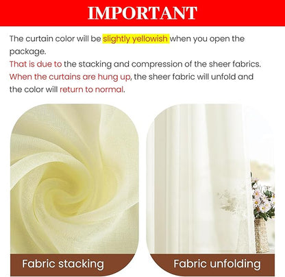 Dreaming Casa Ivory Sheer Curtains 96 Inches Long, Rod Pocket & Back Tab Light - Image 2