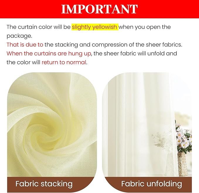 Dreaming Casa Ivory Sheer Curtains 84 Inches Long, Rod Pocket & Back Tab Light - Image 2