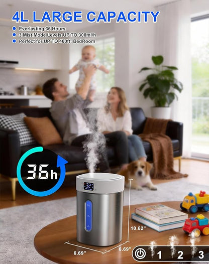 Humidifiers for Bedroom Large Room Baby, 4L Ultrasonic Cool Mist Humidifier - Image 3
