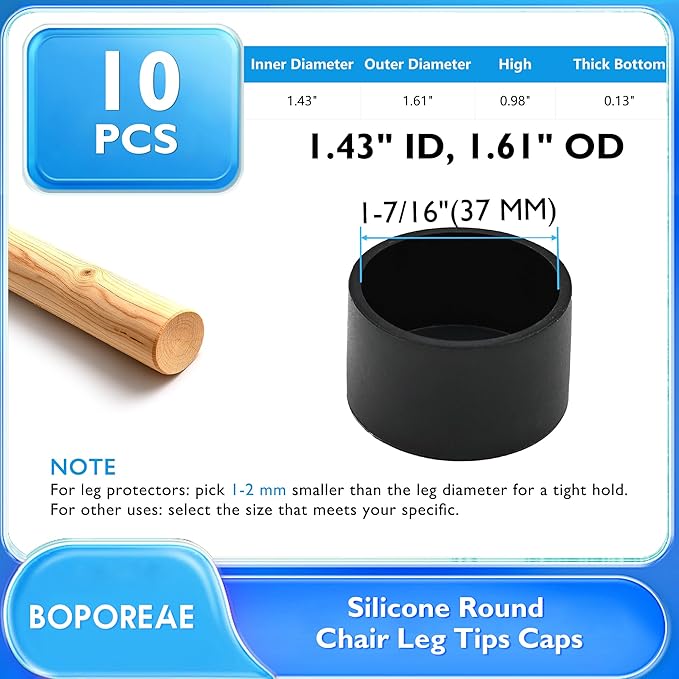 10 Pcs 1-7/16" Round Chair Leg Tips Caps, Silicone Rubber Furniture Leg Floor - Image 9