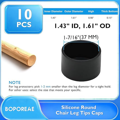 10 Pcs 1-7/16" Round Chair Leg Tips Caps, Silicone Rubber Furniture Leg Floor - Image 9