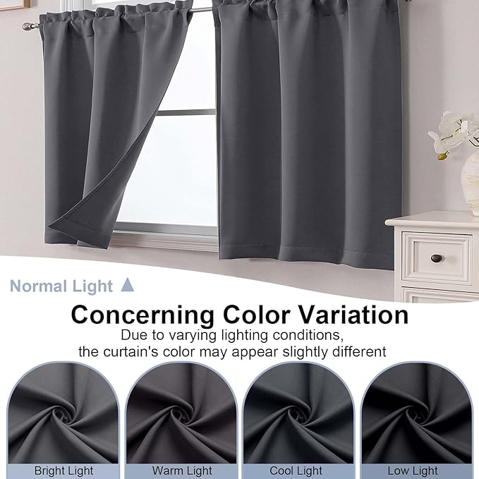 Chyhomenyc Charcoal Grey Short Blackout Curtains 45 Inch Length, Small Kitchen - Image 8