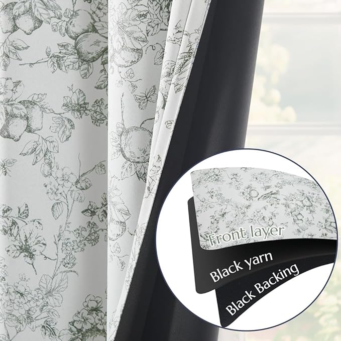jinchan 95% Blackout Floral Curtains 84 Inches Long, Printed Flower Sage Green - Image 5