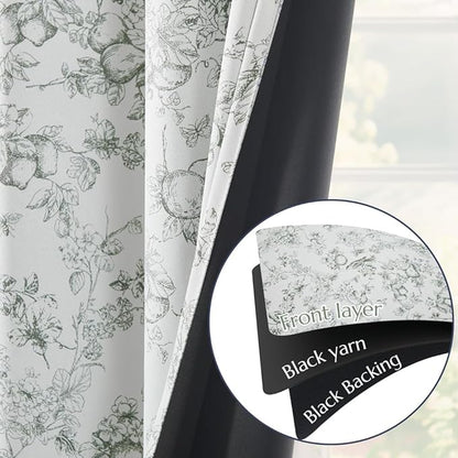 jinchan 95% Blackout Floral Curtains 84 Inches Long, Printed Flower Sage Green - Image 5