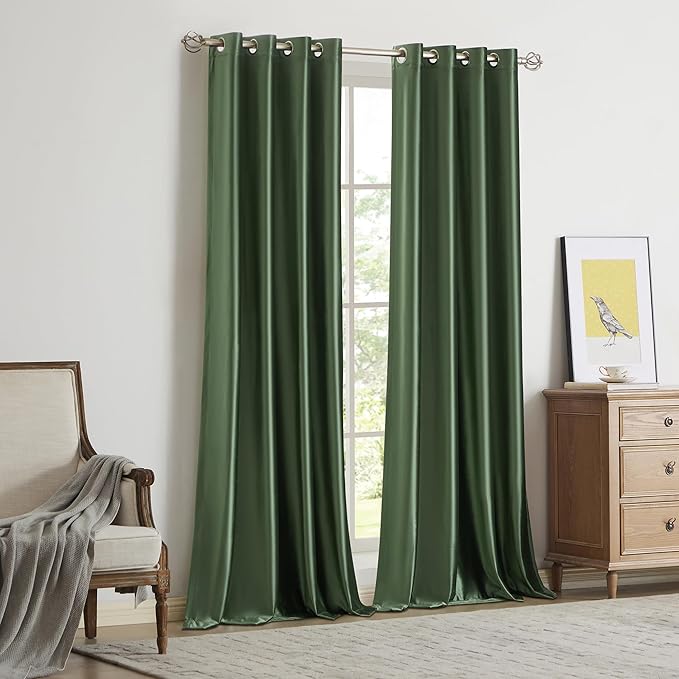 BULBUL Olive Green Velvet Curtains 72 inch Luxury Emerald Elegant Living Room - Image 7