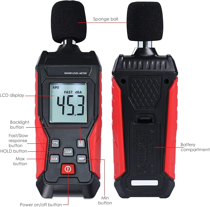 Noise Decibel Meter Portable Sound Level Meter SPL Meter 30 to 130dBA Range - Image 7