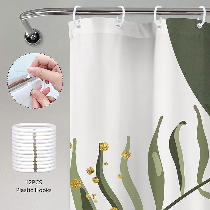 Green Pink Boho Shower Curtain 72Wx72H Modern Bohemian Abstract Sage Green Gold - Image 4