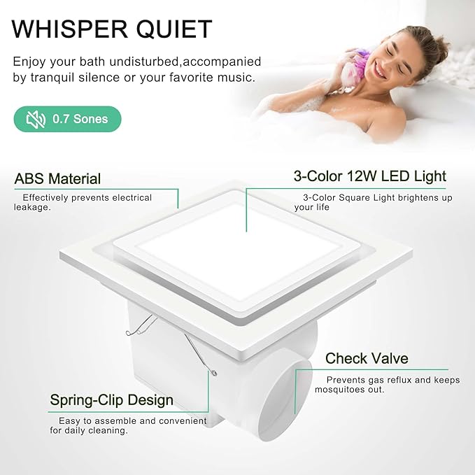 Bathroom Ventilation Fan with Light, With light color controller, 12W Square - Image 4