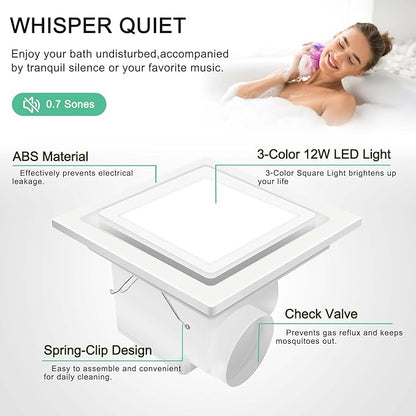 Bathroom Ventilation Fan with Light, With light color controller, 12W Square - Image 4